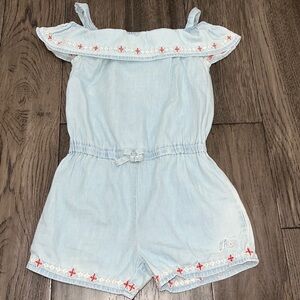 Girls lucky brand off shoulder distressed Jean like romper